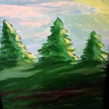 Painting titled "Field of Trees" by Valleri, Original Artwork, Acrylic