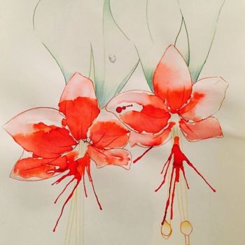 Schilderij getiteld "Fleurs" door Annabelle Vallier, Origineel Kunstwerk, Aquarel