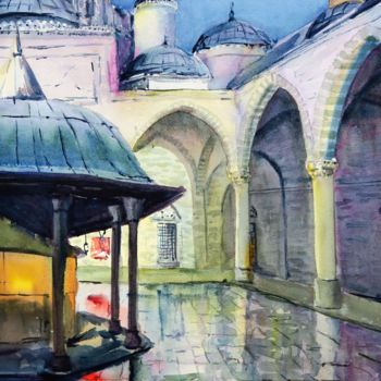 Malerei mit dem Titel "Mezquita Estambul" von Fernando Valluerca, Original-Kunstwerk, Aquarell