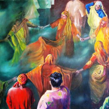 Painting titled "Holi-fiesta-india" by Fernando Valluerca, Original Artwork, Oil