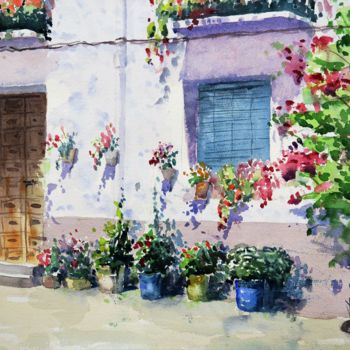 Painting titled "Fachada andaluza" by Fernando Valluerca, Original Artwork, Watercolor