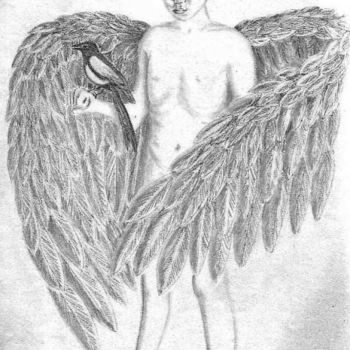 Drawing titled "l'enfant oiseau" by Valmen, Original Artwork