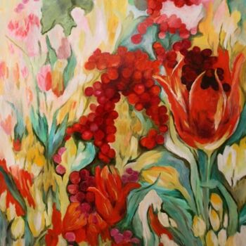 Peinture intitulée "panier floral" par Valquiria Imperiano, Œuvre d'art originale, Huile