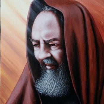 Peinture intitulée "Padre Pio" par Valter Carnevale, Œuvre d'art originale, Acrylique Monté sur Panneau de bois