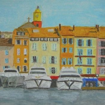 Dessin intitulée "Port de Saint-Tropez" par Vame, Œuvre d'art originale, Autre