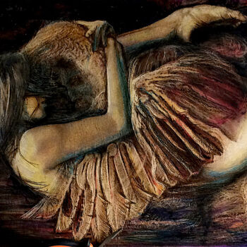 Dibujo titulada "Leda and the Swan -…" por Van Ko Tokusha, Obra de arte original, Encáustico