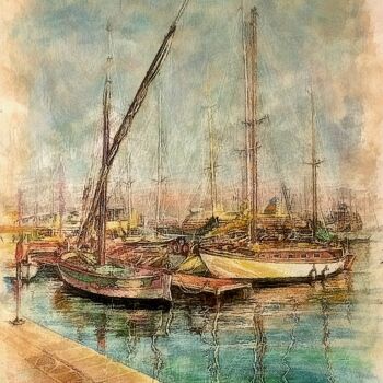 Рисунок под названием "boats 1" - Van Ko Tokusha, Подлинное произведение искусства, Энкаустический