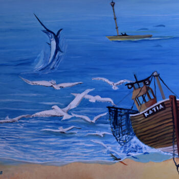Painting titled "Mediterraneo" by Vanda Caminiti, Original Artwork, Oil