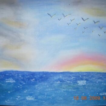 Schilderij getiteld "Sunset on sea" door Vanda Estriga, Origineel Kunstwerk