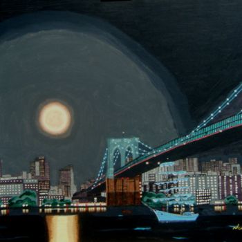 Schilderij getiteld "Brooklyn Bridge" door Jaap Van Der Wijk, Origineel Kunstwerk, Anders