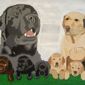 Schilderij getiteld "Labradors" door Jaap Van Der Wijk, Origineel Kunstwerk, Olie