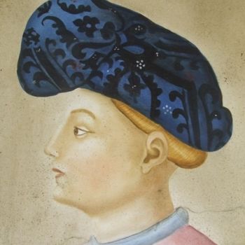 Ζωγραφική με τίτλο "Homme chapeau bleu" από Véronique Van Eetvelde, Αυθεντικά έργα τέχνης, Άλλος