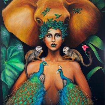 Painting titled "Féminité et nature…" by Vanessa Ben Amor, Original Artwork, Acrylic Mounted on Wood Stretcher frame