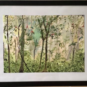 Peinture intitulée "Paradis des colibris" par Vanessa Escalante, Œuvre d'art originale, Acrylique