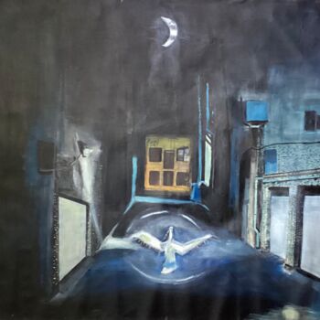 Malerei mit dem Titel "Le rêve du Pelican" von Vanessa Escalante, Original-Kunstwerk, Acryl