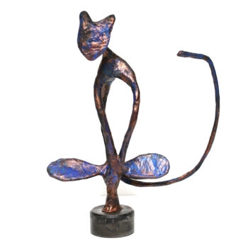 Skulptur mit dem Titel "Sculpture Chat bleu…" von Vanessa Renoux, Original-Kunstwerk, Papier
