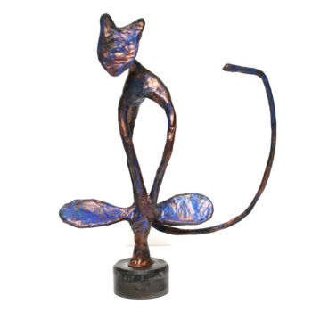 Scultura intitolato "Sculpture Chat bleu…" da Vanessa Renoux, Opera d'arte originale, Carta