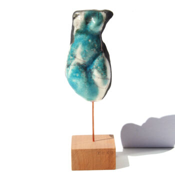 Sculpture titled "Déesse raku turquoi…" by Vanessa Renoux, Original Artwork, Ceramics