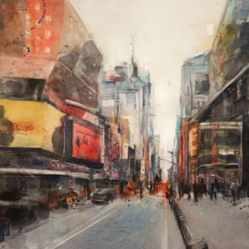 Schilderij getiteld "Time Square 1" door Vanessa Renoux, Origineel Kunstwerk, Aquarel