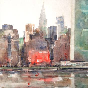 Картина под названием "Aquarelle New York…" - Vanessa Renoux, Подлинное произведение искусства, Акварель