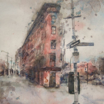Painting titled "Flat Building -New…" by Vanessa Renoux, Original Artwork, Watercolor