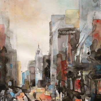 Painting titled "5eme Avenue - Aquar…" by Vanessa Renoux, Original Artwork, Ink