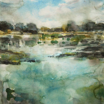 Painting titled "Etang de Crosagny" by Vanessa Renoux, Original Artwork, Watercolor