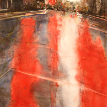 Schilderij getiteld "Red Rain - Aquarell…" door Vanessa Renoux, Origineel Kunstwerk, Aquarel