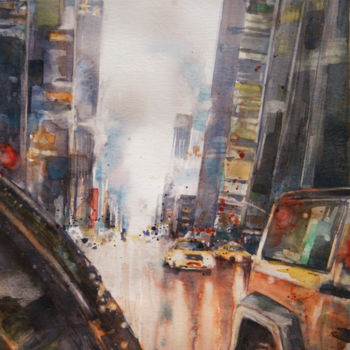 Pintura titulada "Rainy traffic - aqu…" por Vanessa Renoux, Obra de arte original, Acuarela