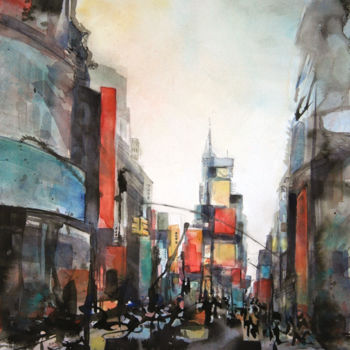 Painting titled ""Time Square II" -a…" by Vanessa Renoux, Original Artwork, Ink