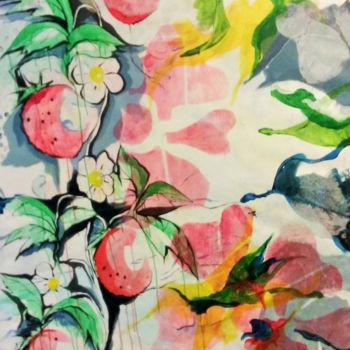 绘画 标题为“Les fraises” 由Vanessa Taverne, 原创艺术品, 丙烯 安装在木质担架架上
