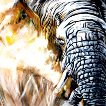 Painting titled "elephant" by Vanessa Terreros, Original Artwork, Oil