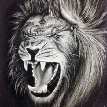 Painting titled "LION" by Vanessa Terreros, Original Artwork, Pastel