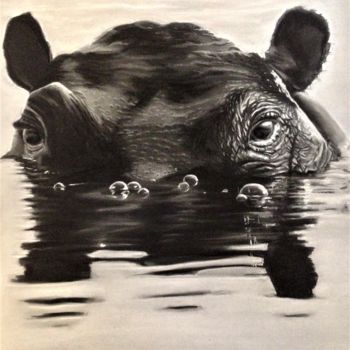 Peinture intitulée "hippopotame" par Vanessa Terreros, Œuvre d'art originale, Pastel Monté sur Autre panneau rigide