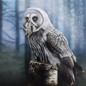 Peinture intitulée "Owl.jpg" par Nesdesign, Œuvre d'art originale, Aérographe