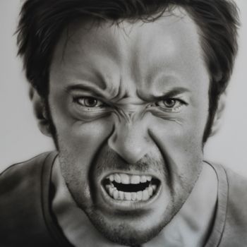 Schilderij getiteld "Hugh Jackman" door Nesdesign, Origineel Kunstwerk, Airbrush