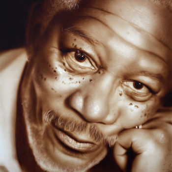 Schilderij getiteld "Morgan Freeman" door Nesdesign, Origineel Kunstwerk, Airbrush
