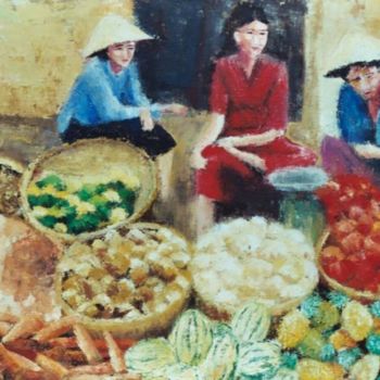 Peinture intitulée "At the market, Viet…" par Van G, Œuvre d'art originale, Huile Monté sur Châssis en bois
