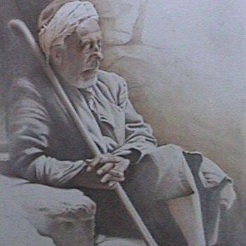 Painting titled "Old man with a stick" by Vani Ghougassian, Original Artwork, Oil