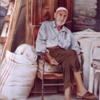 Pittura intitolato "An old man sitting" da Vani Ghougassian, Opera d'arte originale