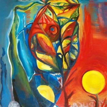 Painting titled "Tree and a sun" by Vania, Original Artwork