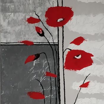 Painting titled "Les coquelicots" by Sylvia Lacroix, Original Artwork, Acrylic