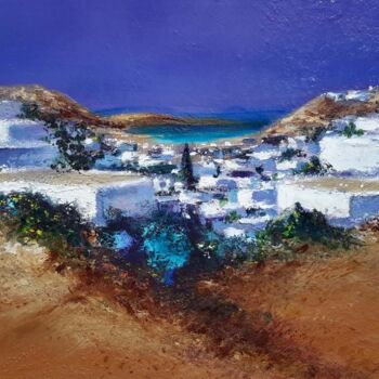 Painting titled "La baia di Patmos" by Vanni 3.14, Original Artwork, Oil