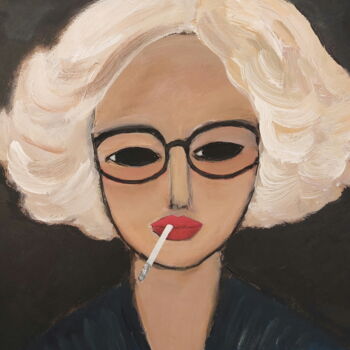 Painting titled "Smoking Blonde" by Nelly Van Nieuwenhuijzen, Original Artwork, Acrylic Mounted on Wood Panel