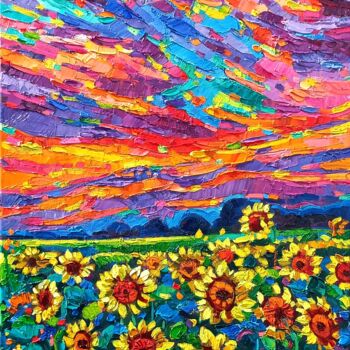 Painting titled "Sunny fields" by Vanya Georgieva, Original Artwork, Oil Mounted on Wood Stretcher frame