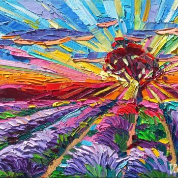 Peinture intitulée "Lavender Sunset" par Vanya Georgieva, Œuvre d'art originale, Huile Monté sur Châssis en bois
