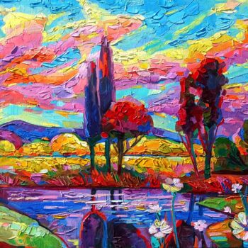 Painting titled "Rainbow colors land…" by Vanya Georgieva, Original Artwork, Oil Mounted on Wood Stretcher frame