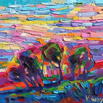 Картина под названием "Pastel sunset" - Vanya Georgieva, Подлинное произведение искусства, Масло Установлен на Деревянная ра…