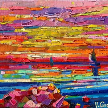 Картина под названием "Sea in my soul 3" - Vanya Georgieva, Подлинное произведение искусства, Масло Установлен на Деревянная…