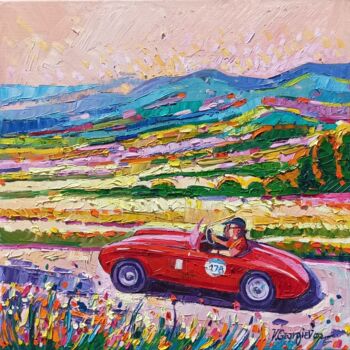 Painting titled "Mille miglia/ On th…" by Vanya Georgieva, Original Artwork, Oil Mounted on Wood Stretcher frame